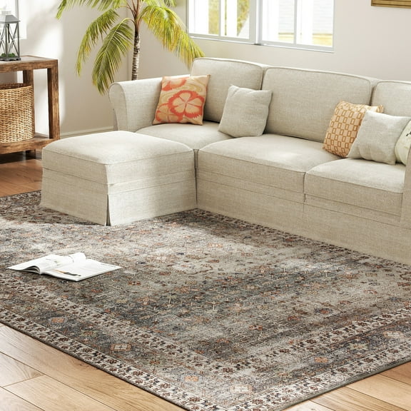 HOMCOM Area Rug 8x10, Machine Washable Rug for Living Room, Mixed-Brown