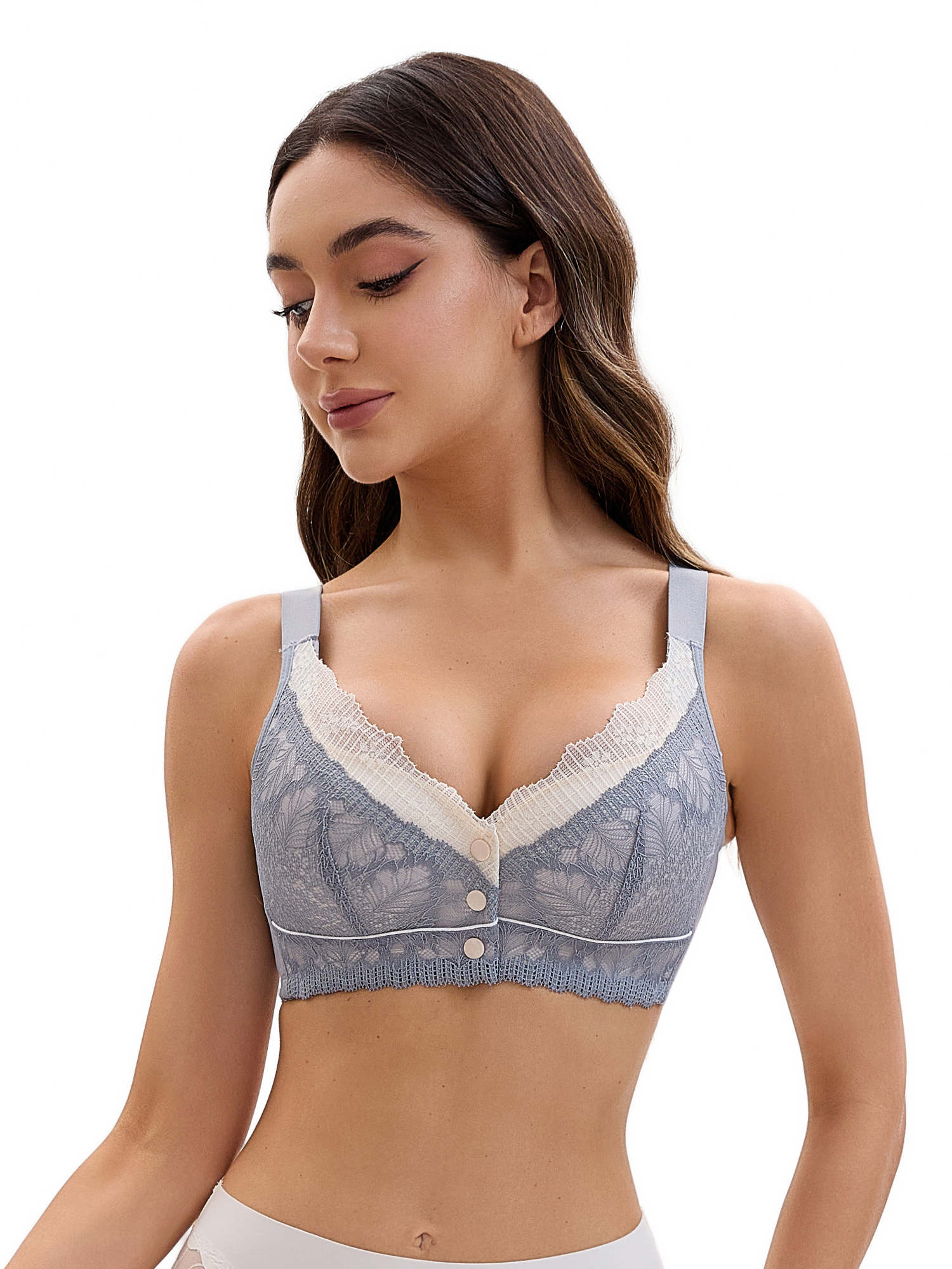 Unique Bargains Front Closure Full Coverage Wirefree Bras L Light Grey