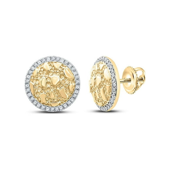 Macey Worldwide Jewelry 10k Yellow Gold Mens Diamond Nugget Circle Earrings 1/6 Ctw