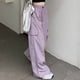 thumbnail image 3 of Pantalones cargo holgados para mujer: pierna ancha con cordón, poliéster, ropa urbana/hip hop, tallas S-XXL, 3 of 6