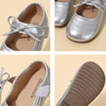 thumbnail image 6 of Girls Dress Shoes Toddler Little Kid Flats Mary Jane School Bowknot Flower Girl Party Ballerina Flat Shoes Silver 30, 6 of 6