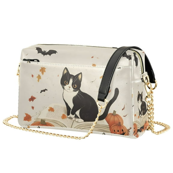 FORMRS Women Crossbody Purse with Chain Strap Vegan Leather Shoulder Handbag, Gray Cartoon Halloween Cat