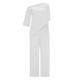 thumbnail image 4 of JUNWELL Womens One Shoulder Elegant Jumpsuits 3/4 Sleeve Solid Color High Waisted Side Split Wide Leg Rompers Jumpsuits, 4 of 5