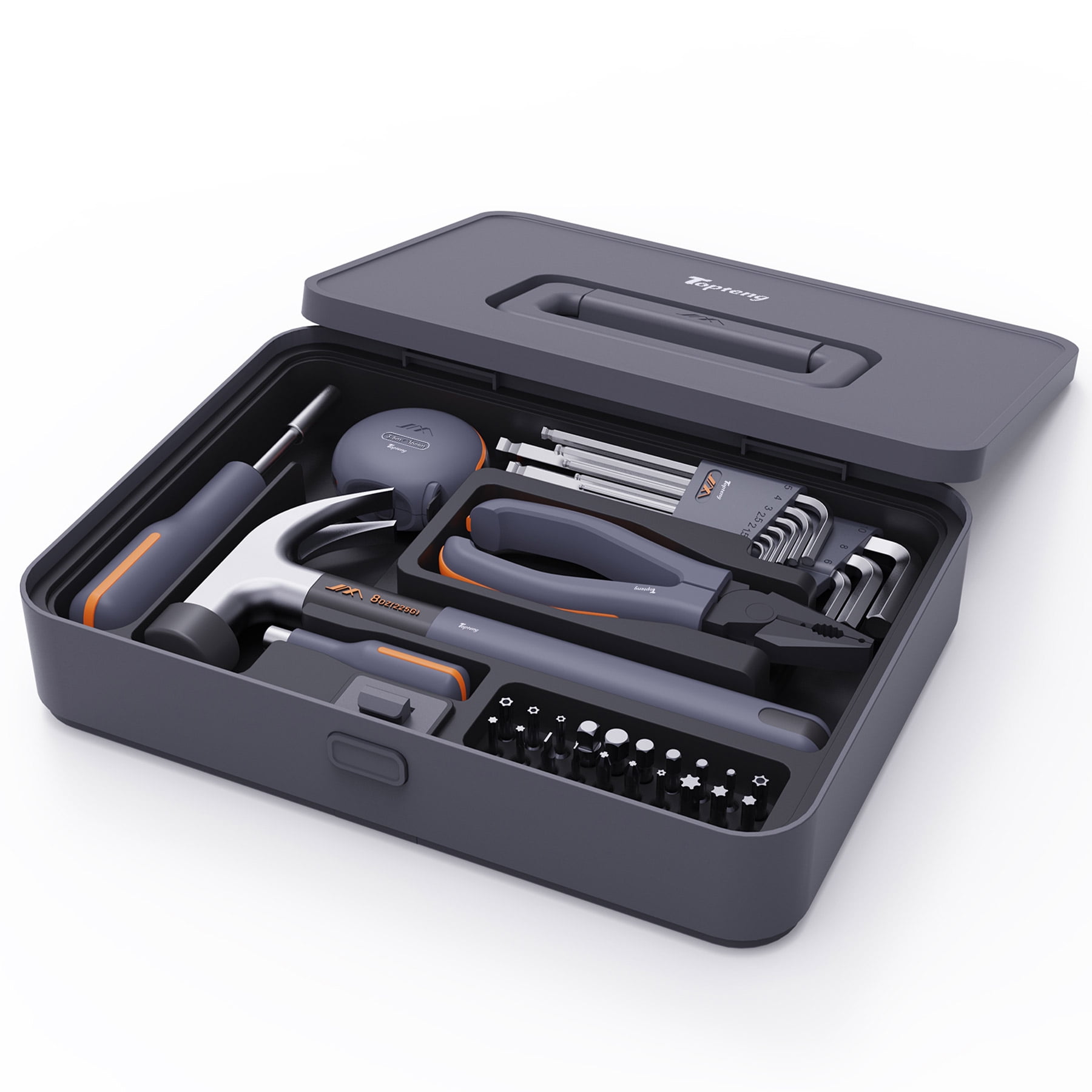 34-in-1 Household Basic portable Hand Repair Tool Set with Case, Screwdriver & Hex Key & Pliers & Hammer & Tape Measure & Pry Bar for Men Women