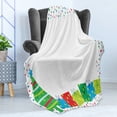 thumbnail image 4 of Party Soft Flannel Fleece Throw Blanket, Happy Christmas and New Year Theme Pine Tree Surprise Boxes Border with Dots, Cozy Plush for Indoor and Outdoor Use, 70" x 90", Multicolor, by Ambesonne, 4 of 5