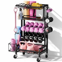 Weight Rack,Blacksmith 5-Layer Dumbbell Rack Sports Equipment Organizer Rack with Wheels and Hooks,Black