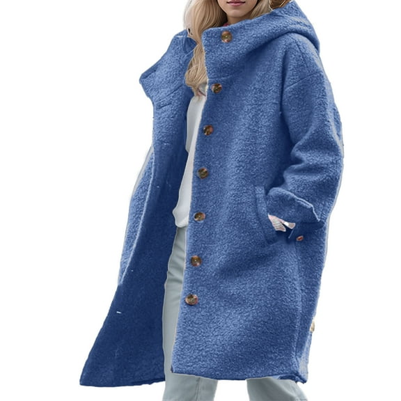 Lixiuxyad Zip up Jackets Womens Winter Clothes Fuzzy Lapel Open Front Long Cardigan Coat Warm Winter Outwear Jackets Blue