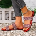 thumbnail image 6 of HaiMao Women's Leather Rhinestone Slippers Two Strap Open Toe Slip on Flat Sandals Red 7(39), 6 of 9