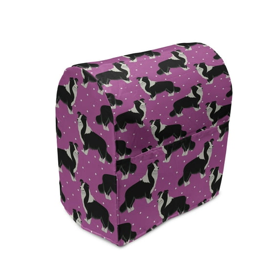 Pink Polka Dots Stand Mixer Cover, Furry Collie Dog Silhouettes on a Background of Blemishes, Kitchen Appliance Organizer Bag Cover with Pockets, 5 Quarts, Pink Charcoal Grey, by Ambesonne