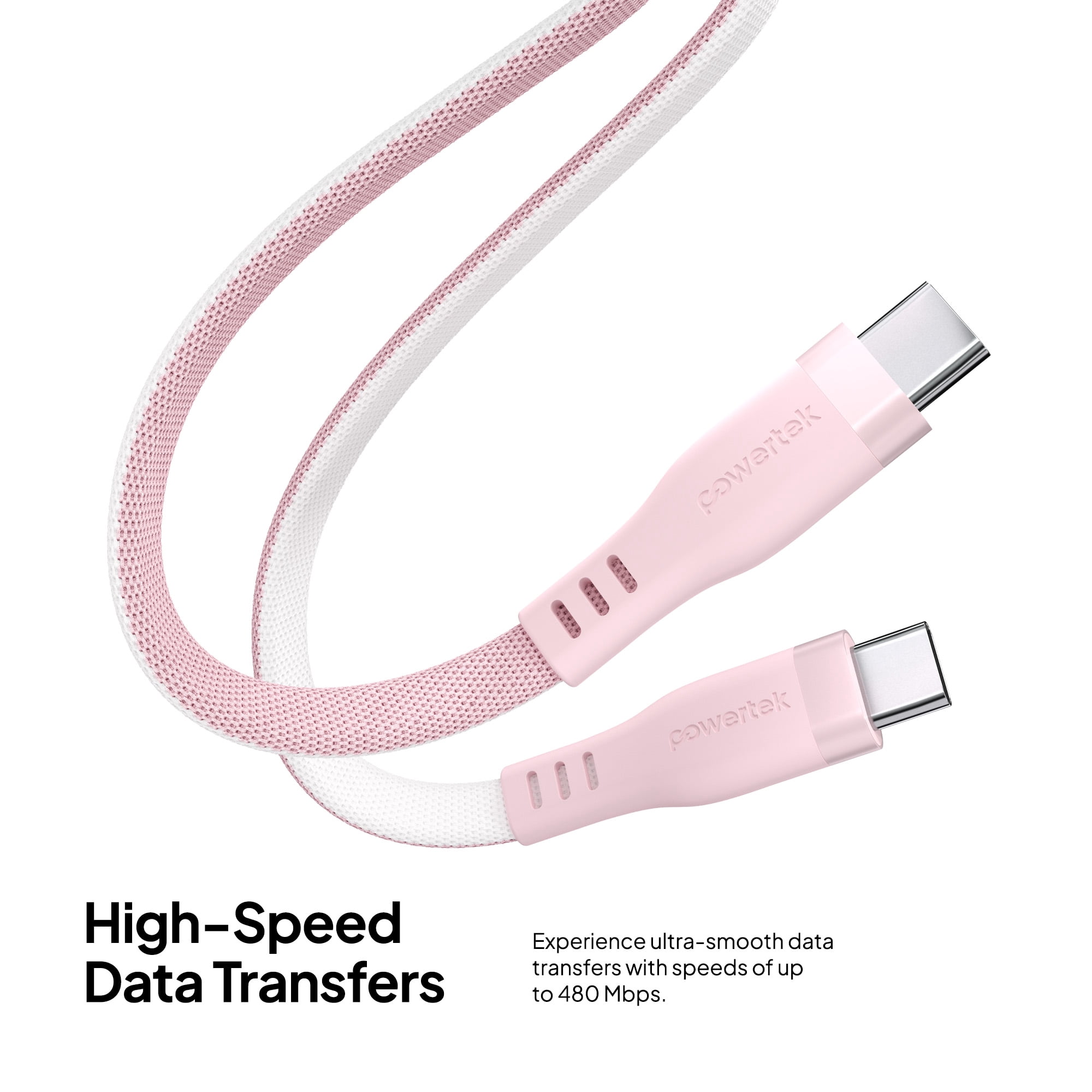Powertek USB-C to USB-C Two-Tone Pastel Fast Charge Cable, 6 ft, Pink