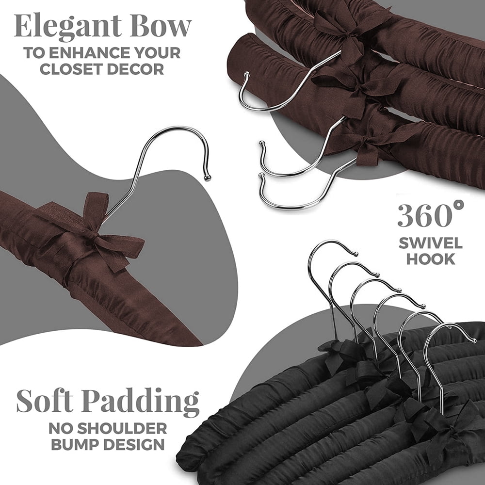 Hendem Lingerie 5 Pack Satin Padded Cushioned Anti Slip Hangers Clothes Lingerie For Coat Clothing 38.8 cm Black Bridal Dress