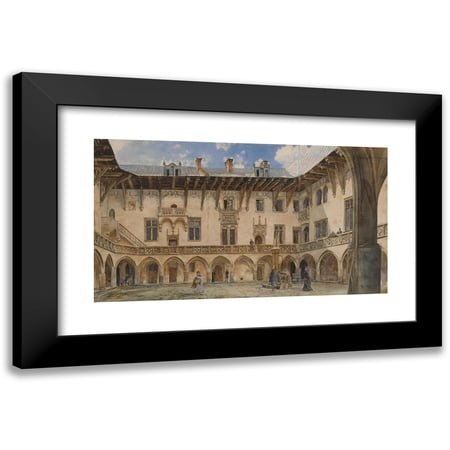 Rudolf von Alt 14x10 Black Modern Framed Museum Art Print Titled - Courtyard of Krakow University (1876)