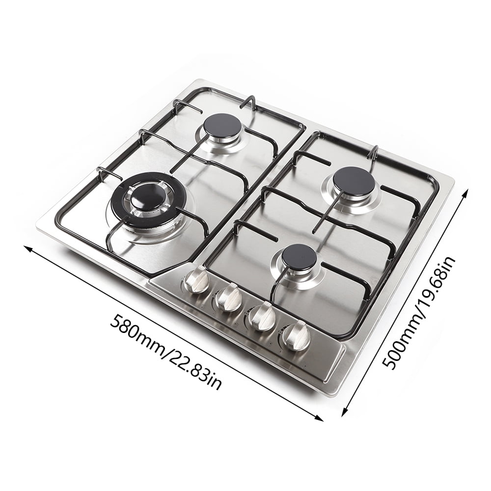 Wildnix Gas cooktop with four high-powered sealed burners, easy-to-use controls, stainless steel surface, thermocouple flameout protection, anti-slip cast iron grates for stable cooking