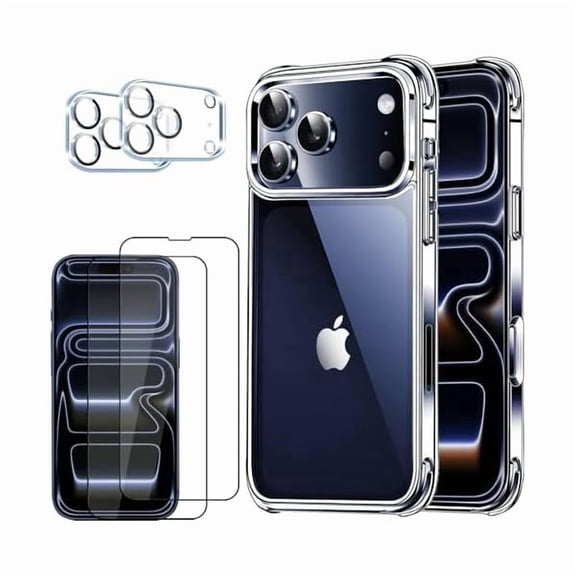 can 5 in 1 Clear Case for iPhone 17 Pro Max 6.9-Inch, with 2 Screen Protector and 2 Camera Lens Protector, 9H Edge Protection Tempered Glass Film, Shockproof Drop Transparent Protection Cover