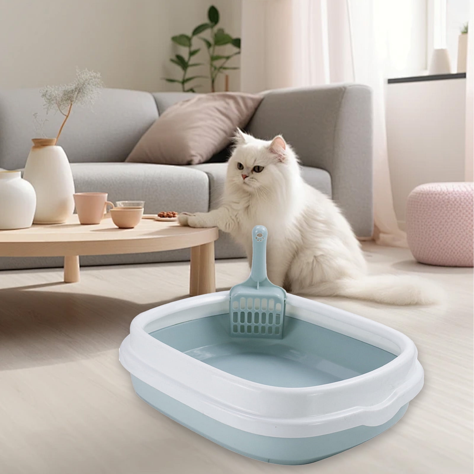 LEFTHIGH Home Semi Enclosed Cat Litter Box Pet Toilet with Splash Proof High Side Large Space Easy Clean Paper Material Gray Blue Green 40x33.5cm Christmas Decorations