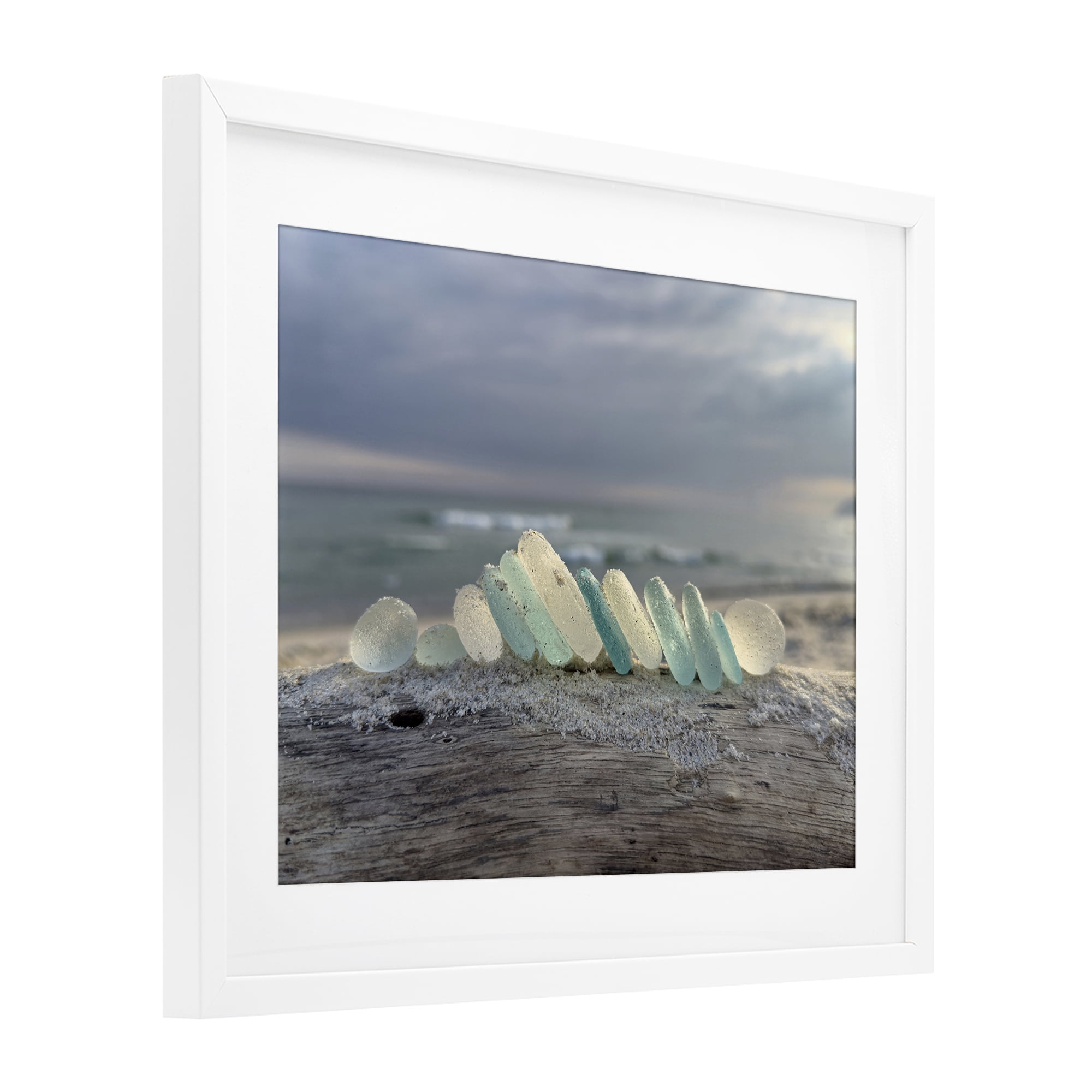 Stupell Industries Sea Glass On Driftwood White Framed Print Under Glass, design by LMarie Allen