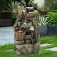 thumbnail image 3 of LuxenHome Resin Stacked Rock Wall and Barrel Outdoor Fountain with LED Lights, 3 of 6