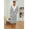 thumbnail image 3 of U2SKIIN Mens Robe with Hood,Full Length Plush Robe for Men Contrast Thick Fleece Bathrobe (Light Grey, XX-3X-Large), 3 of 7