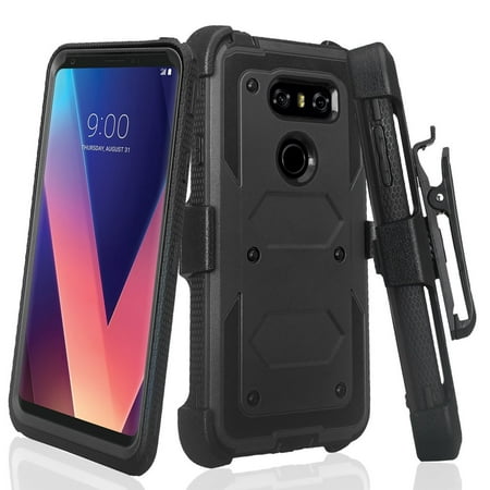 LG V30 Case, LG V30 Plus Case [Pro Guard Series] with Built-in [Screen Protector] Heavy Duty Full-Body Rugged Holster Case [Belt Swivel Clip][Kickstand] For LG V30/ V30 Plus,