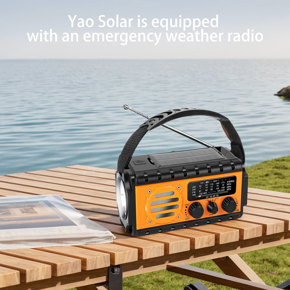 HUISZJ Hand Crank Emergency Radio Solar Powered Radio Portable Weather Radio Solar Radio for Outdoor Camping Emergency(Orange)