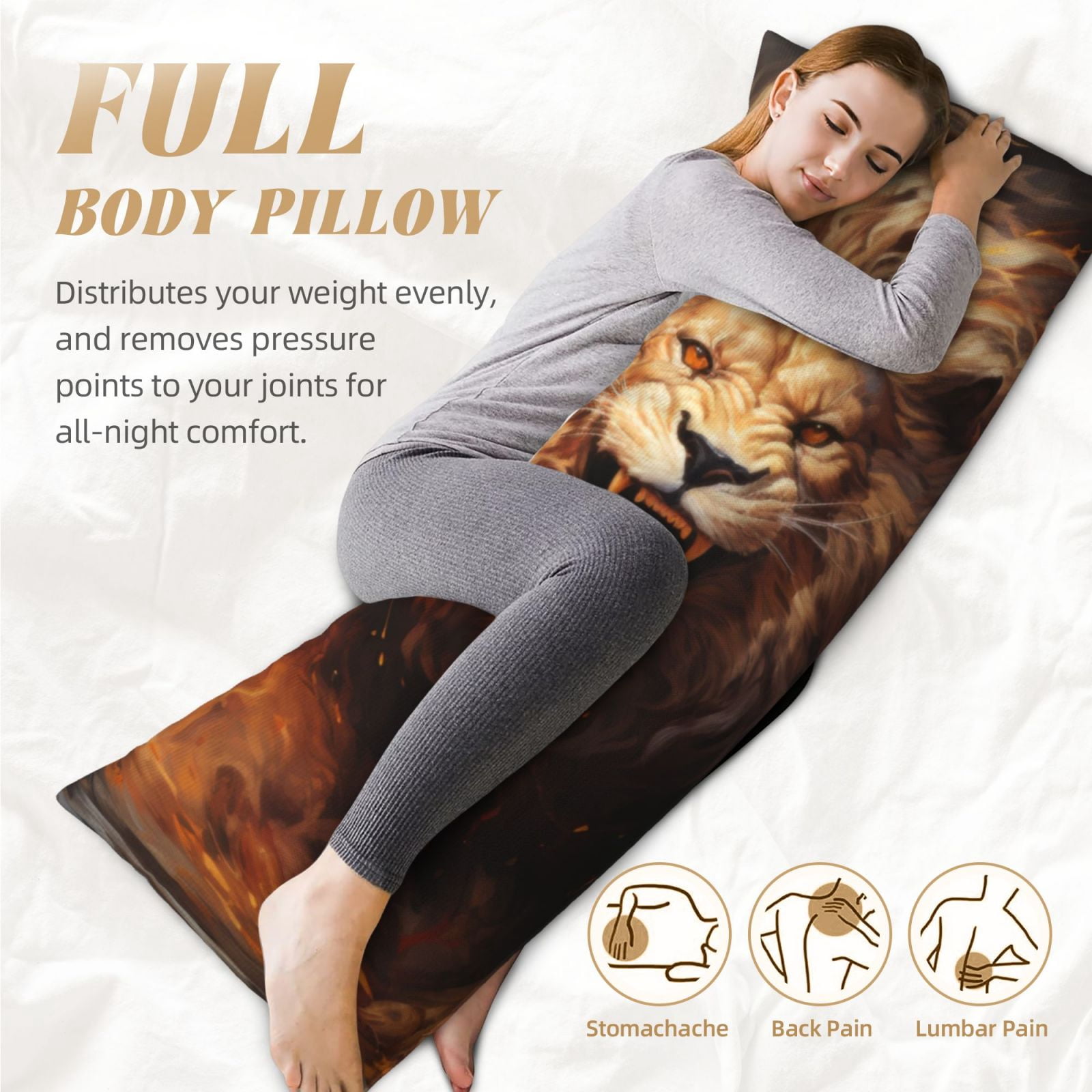 Naloa Cool Fire Lion Super Soft 20x60 Body Pillow Case,Long Side Hidden Zipper（PILLOWS ARE NOT INCLUDED）