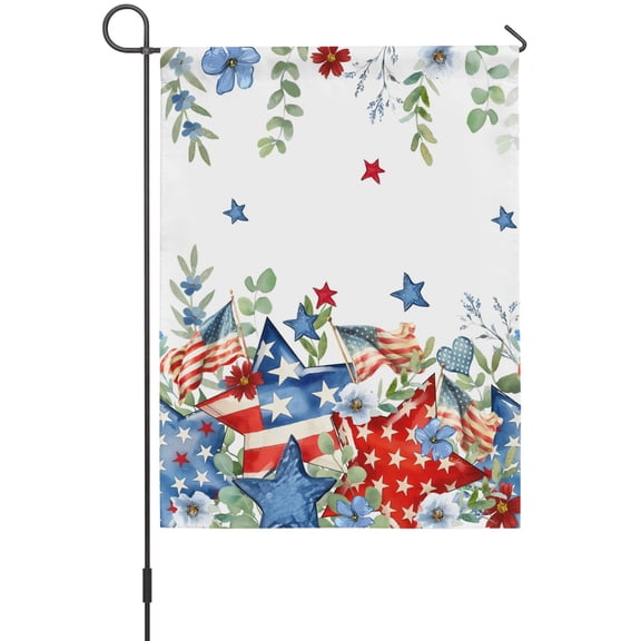 Patriotic Star USA Flag Garden Flags For Outdoor, Eucalyptus Independence Day Small Double Side Yard Flags Weather Proof Garden Decor for Lawn Outside Holiday 12 x 18 Inches