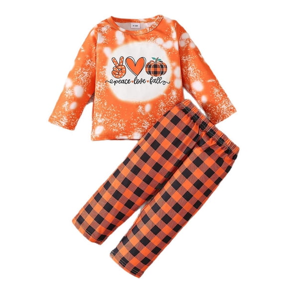 Glisme Halloween Newborn Girls Outfit Set Graphic Print Long Sleeve Crew Neck Romper With Plaid Pants Set Girls Autumn Daily Breathable Outfit Size 9-12 Months Red