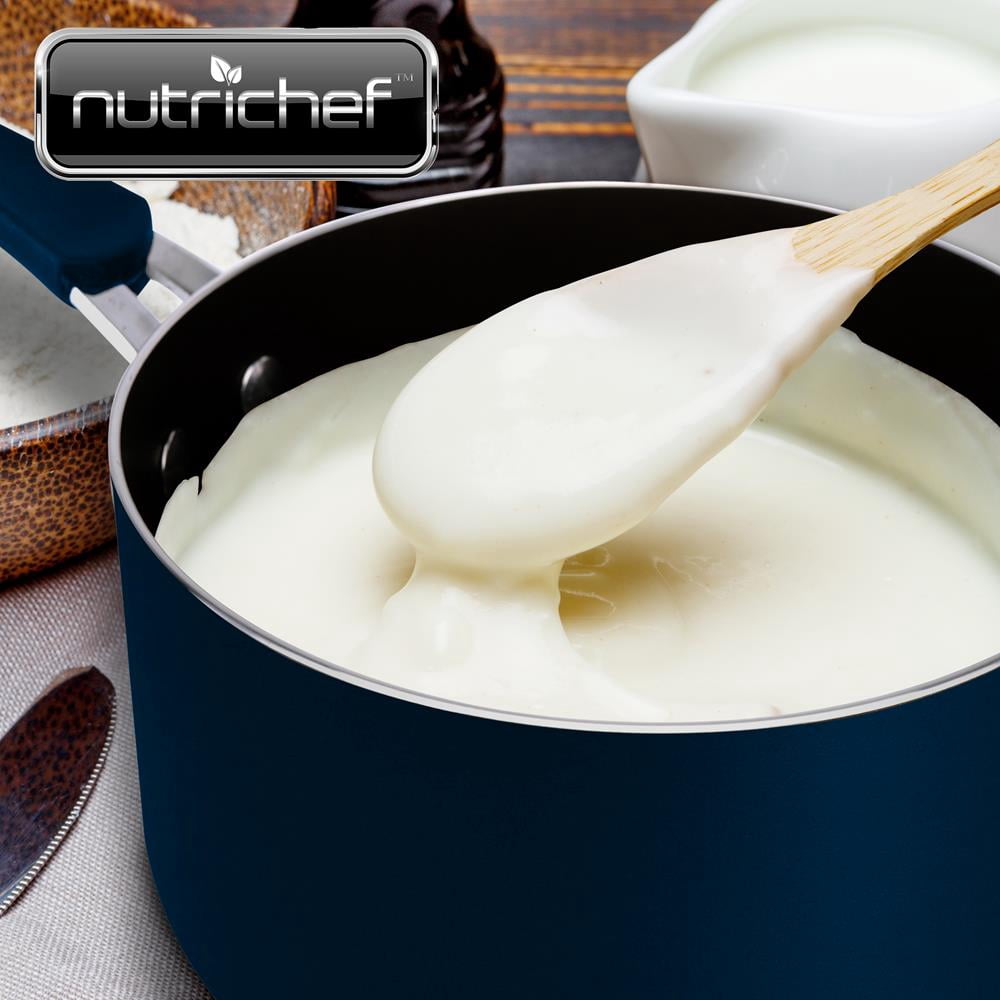 NutriChef Non-Stick High-Qualified Kitchen Cookware with See-Through Tempered Glass Lids, 2.5 Quart