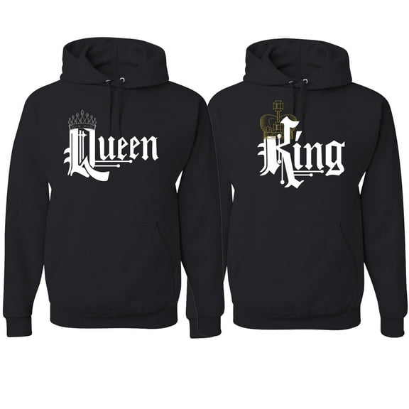 Wild Bobby, King And Queen Matching Valentines Day Outfit His and Hers Matching Couples Hoodie Sweatshirts, Black, Mens S-Womens S