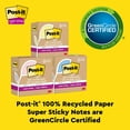 thumbnail image 5 of Post-it Super Sticky Recycled Notes, 3 in x 3 in, 24 Pads, 70 Sheets/Pad, 2x the Sticking Power, Canary Yellow, 100% Rec, 5 of 9