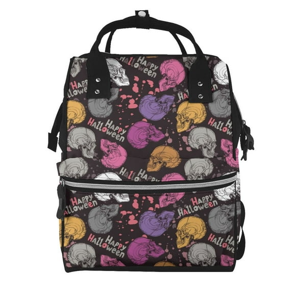 Fuzoiu Halloween Skeleton Print Diaper Bag Backpack,Baby Essentials Travel Tote,Multi function Waterproof Diaper Bag, Travel Essentials Baby Bag - Unisex
