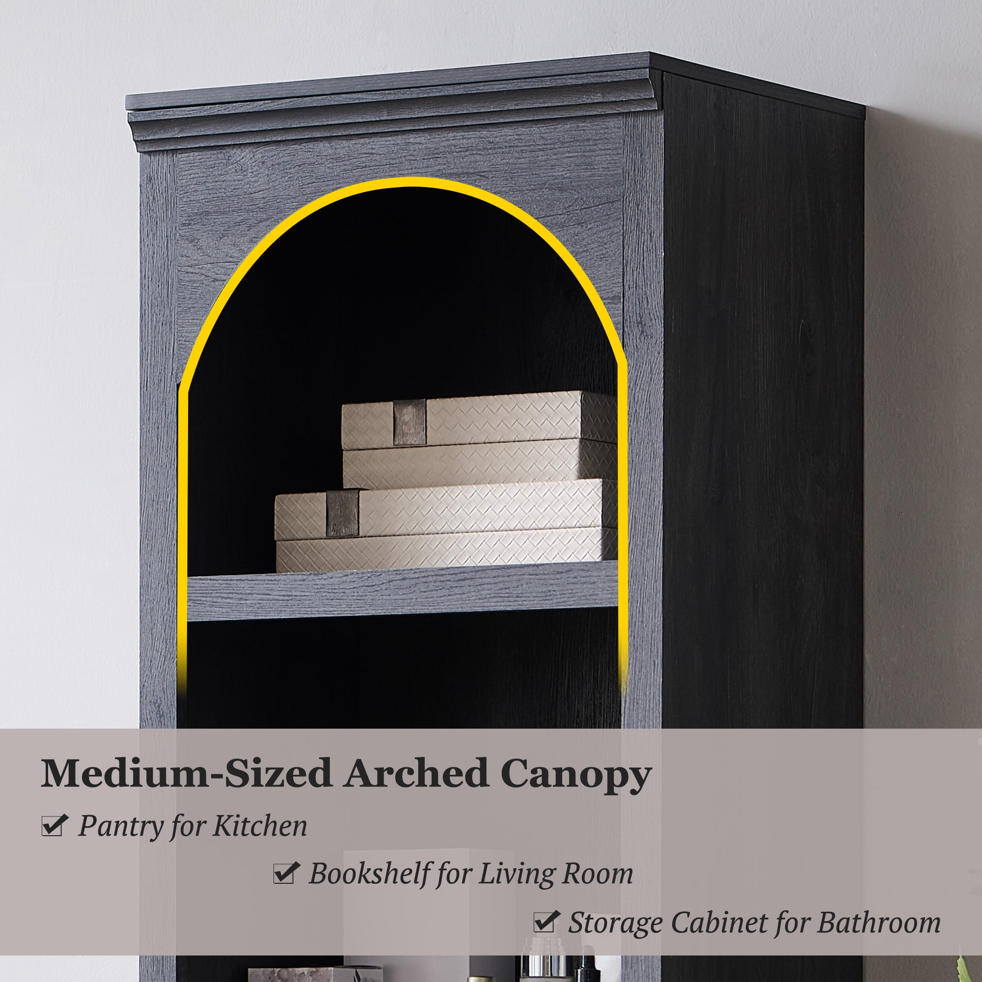 SinCiDo Arched Bathroom Storage Cabinet with Adjustable Shelves, 5-Tier Narrow Bathroom Cabinet for Bathroom, Kitchen, Living Room, Grey