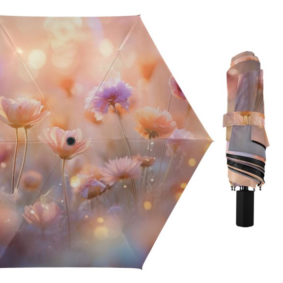 Dreamy Flowers Compact Sun Umbrella Windproof Travel Umbrellas for Rain Strong Portable UV Protection