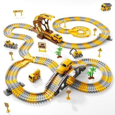 KukuFun 299 PCS Construction Race Tracks Boys Toys, 6 Vehicles Cars and Flexible Race Track Playset,  Gifts Toys for 3 4 5 6 Year Old Boys Kids