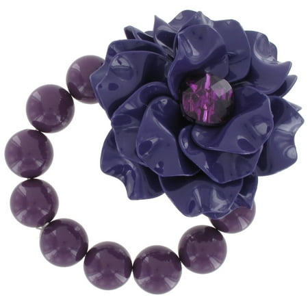 Beaded Bridesmaid Jewelry - Purple Flower Lucite Rhinestone Beaded Necklace Bracelet Prom Bridesmaid Set