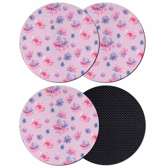 Spring Floral Coasters Set of 4, Absorbent Coasters for Drinks, Summer Botanical Purple Pink Flower Coaster for Desk Coffee Table Protection, Home Decor House Warming Gifts 4"