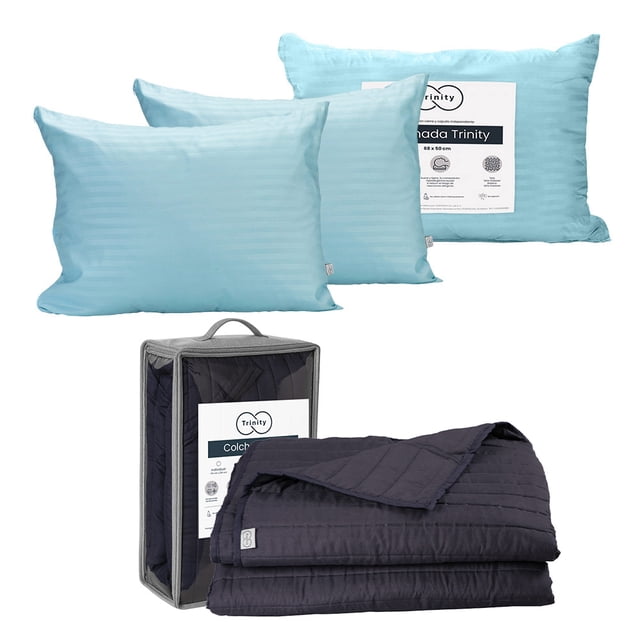 Colcha Matrimonial Acabado Ultrasónico Trinity Azul Marino + Almohada Trinity 2