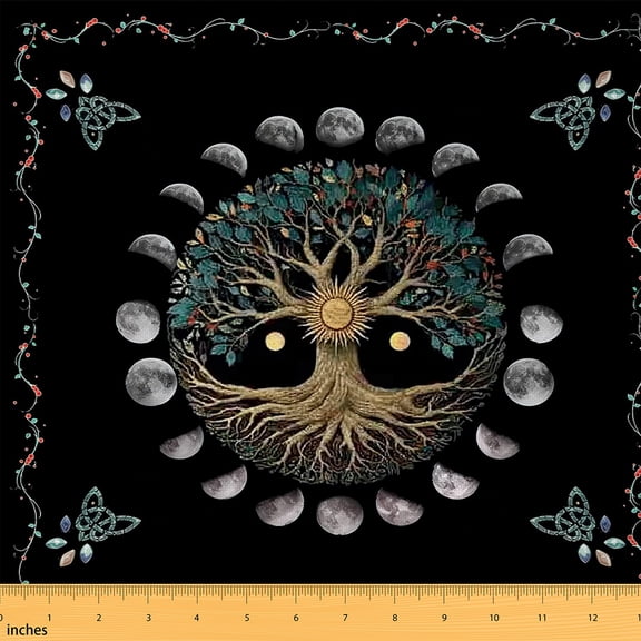 Homewish Tree Of Life Fabric by the Yard 2 Yard,Boho Bohemain Room Decor Fabric by the Yard,Gray Moon Fabric for Sewing For Men Women,Ultra Soft Home Decor