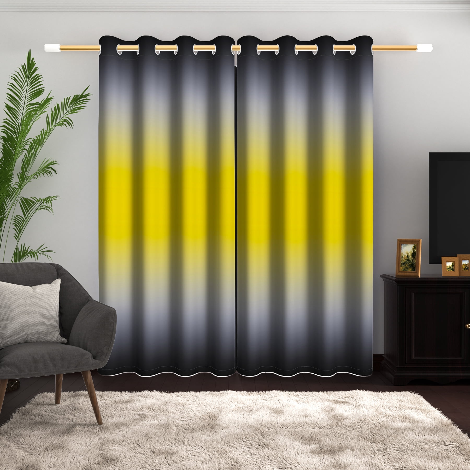Lfeey Living Room Blackout Curtains, Black Yellow Gradient Color Bedroom Decorative Privacy Curtains Drapes, 42x72 Inches, 2 Panels