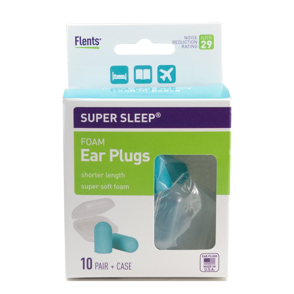 Flents Super Sleep Comfort Foam Ear Plugs (10 Pair) with Carrying Case