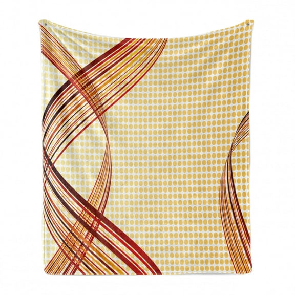 Modern Soft Flannel Fleece Blanket, Abstract Curvy Swirled Stripes on Dotted Background Interlace Halftoned Art Design, Cozy Plush for Indoor and Outdoor Use, 60" x 80", Multicolor, by Ambesonne