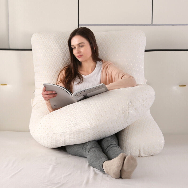 TOPCHANCES Pregnancy Pillow, J-Shape Full Body Maternity Pillow for Side Sleeping with Removable Cover, 27 * 57inch, Light Gold