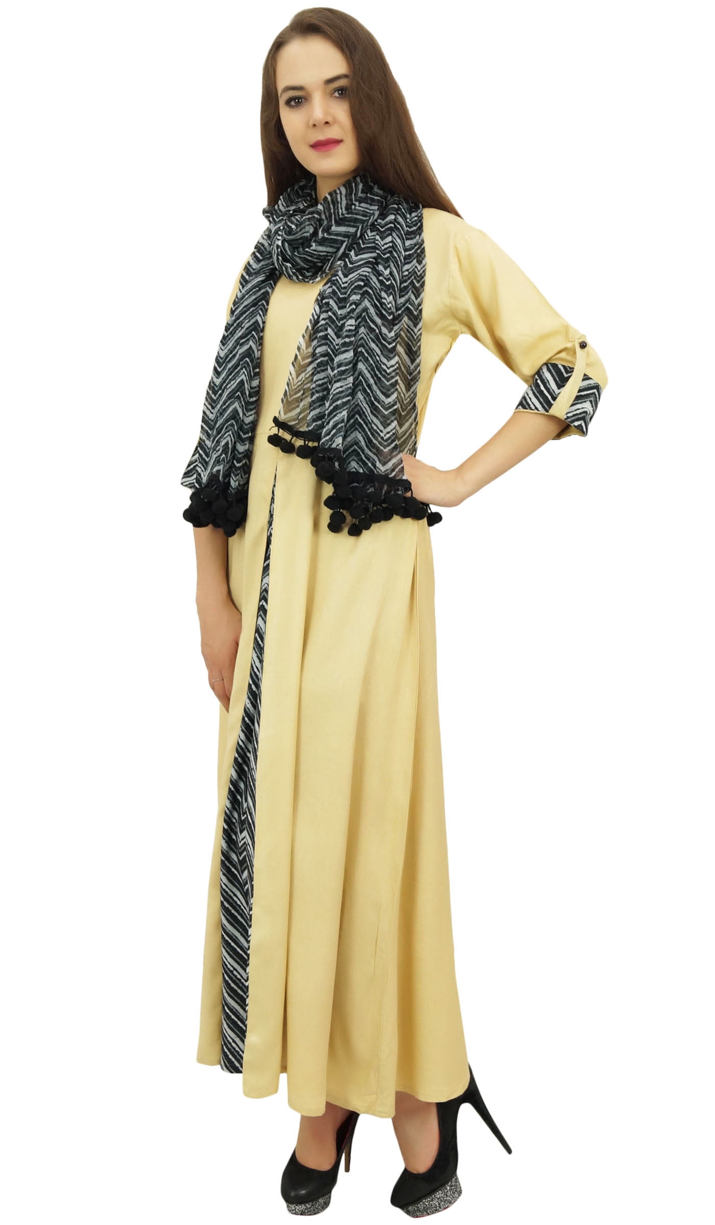 Bimba Indian Women Rayon Designer Beige A-Line Kurta Kurti Dress With Scarf  - 18 - Walmart.com