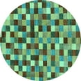 thumbnail image 1 of Ahgly Company Indoor Round Checkered Turquoise Blue Modern Area Rugs, 6' Round, 1 of 4