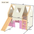 thumbnail image 3 of Aukfa Full Size Loft Bed with Slide, Tent, Sills & LED Lights, Solid Wood House Loft Bed for Kids, Pink, 3 of 8
