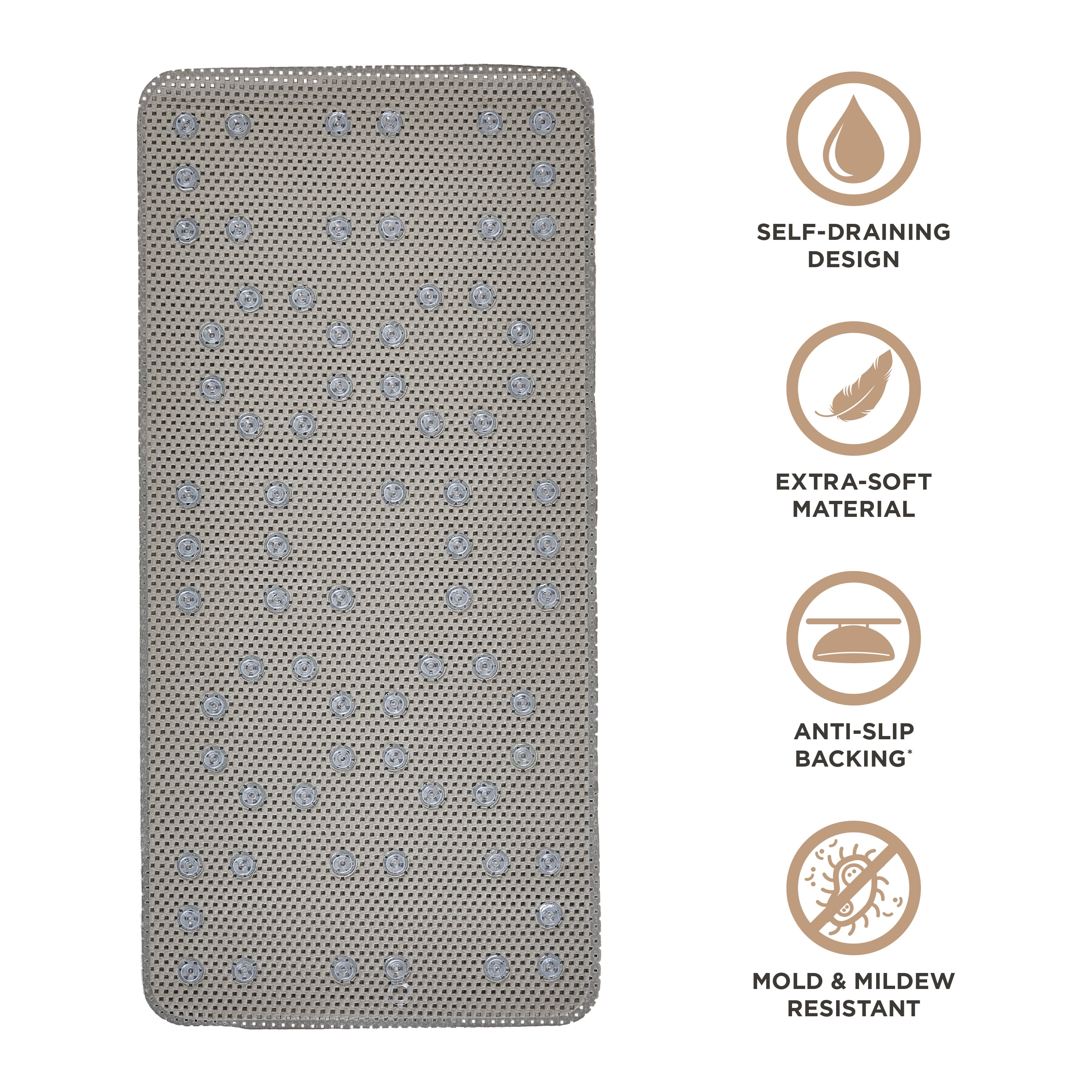Bath Bliss Extra Long Cushioned Bath Mat in Light Grey