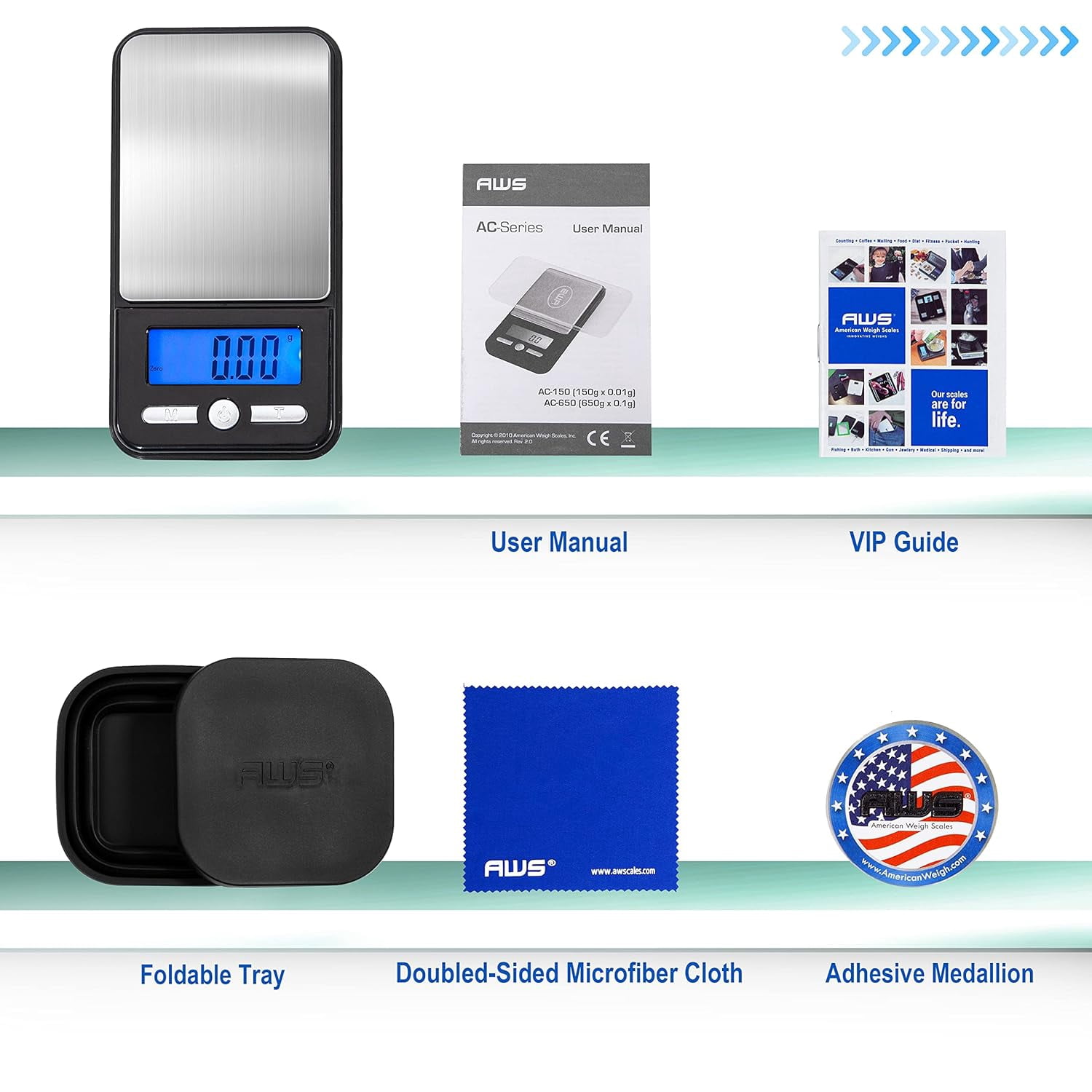 AMERICAN WEIGH SCALES Digital Pocket Weight Scale, Stainless Steel, Black 150g