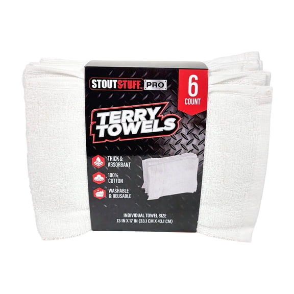 Stout Stuff Cotton Cleaning Terry Towels, 6 Pack
