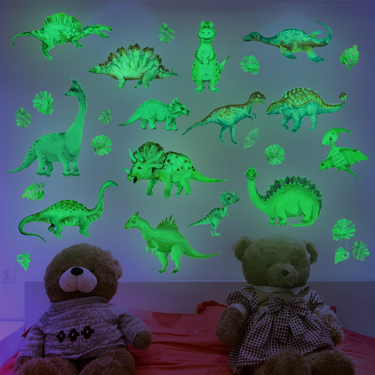 Willstar 4Pcs Dinosaur Luminous Sticker Glow in The Dark Stickers Fluorescent Dinosaur Wall Decals Remoable Decoratie Dinosaur Stickers for Walls Kids Toddlers Room -