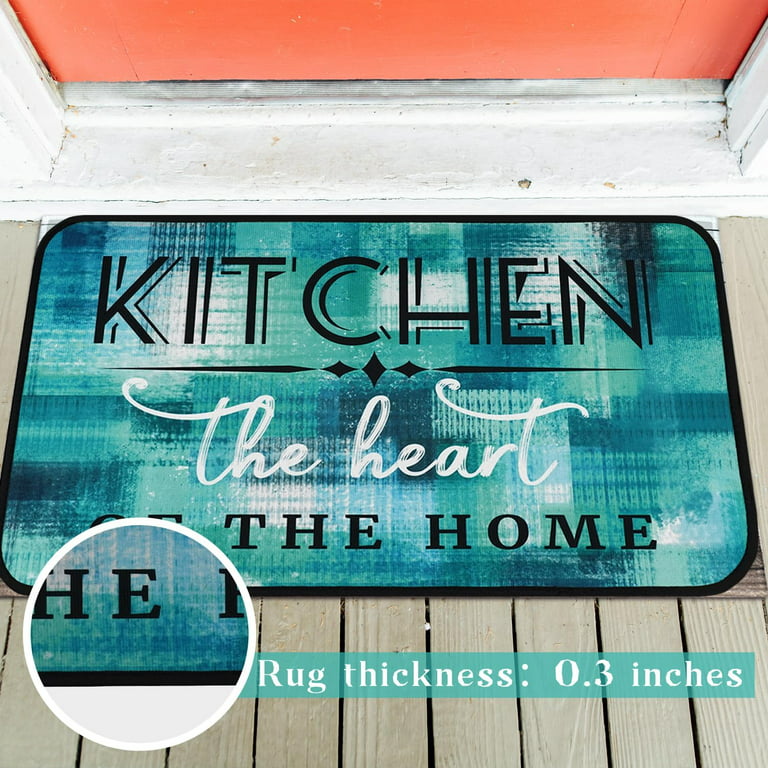 Modern Abstract Kitchen Mats for Floor, Blue Green Turquoise Teal
